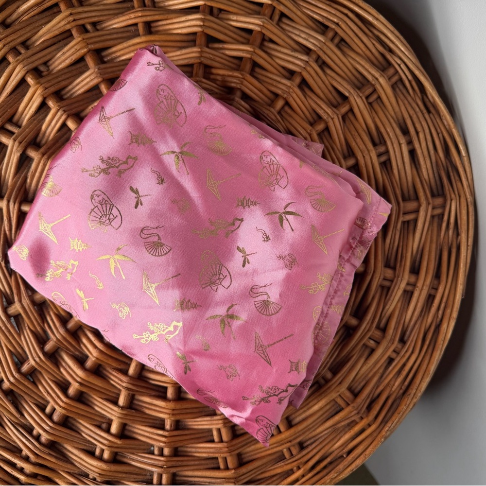 Pink Satin Pajama Shorts with Gold Accents